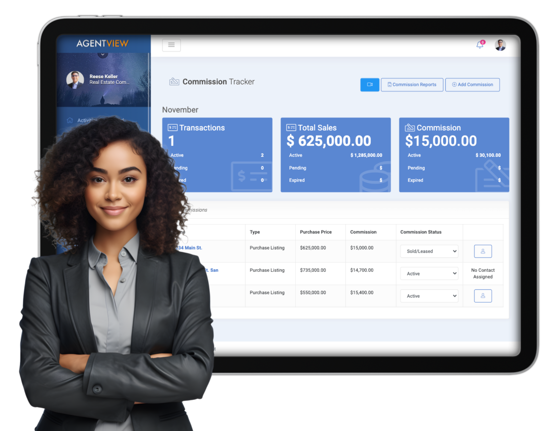 AGENTVIEW Commission Tracking Dashboard