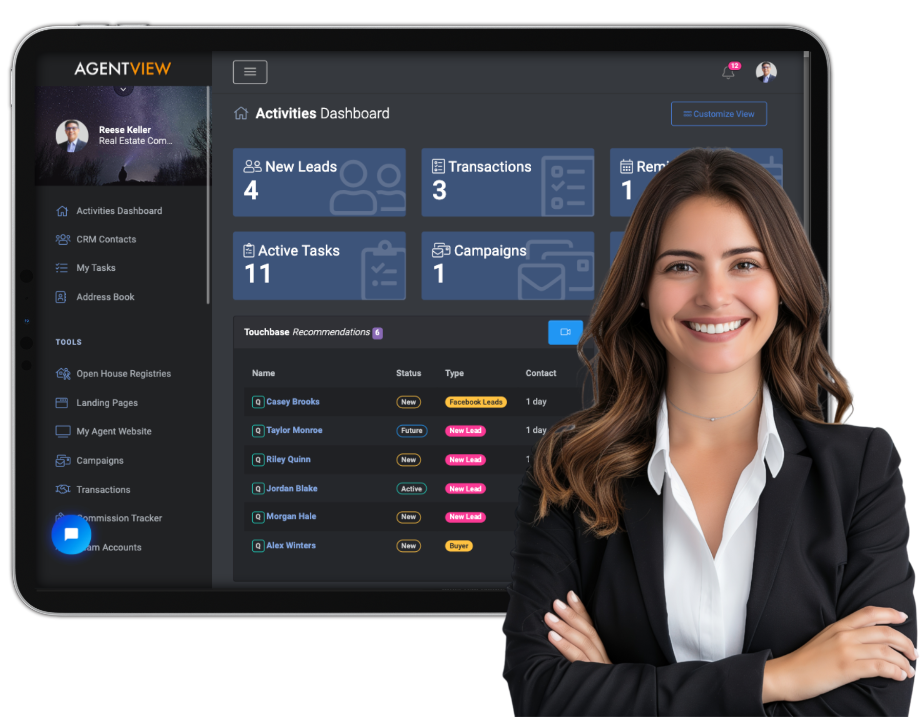 AGENTVIEW Activities Dashboard Dark Mode