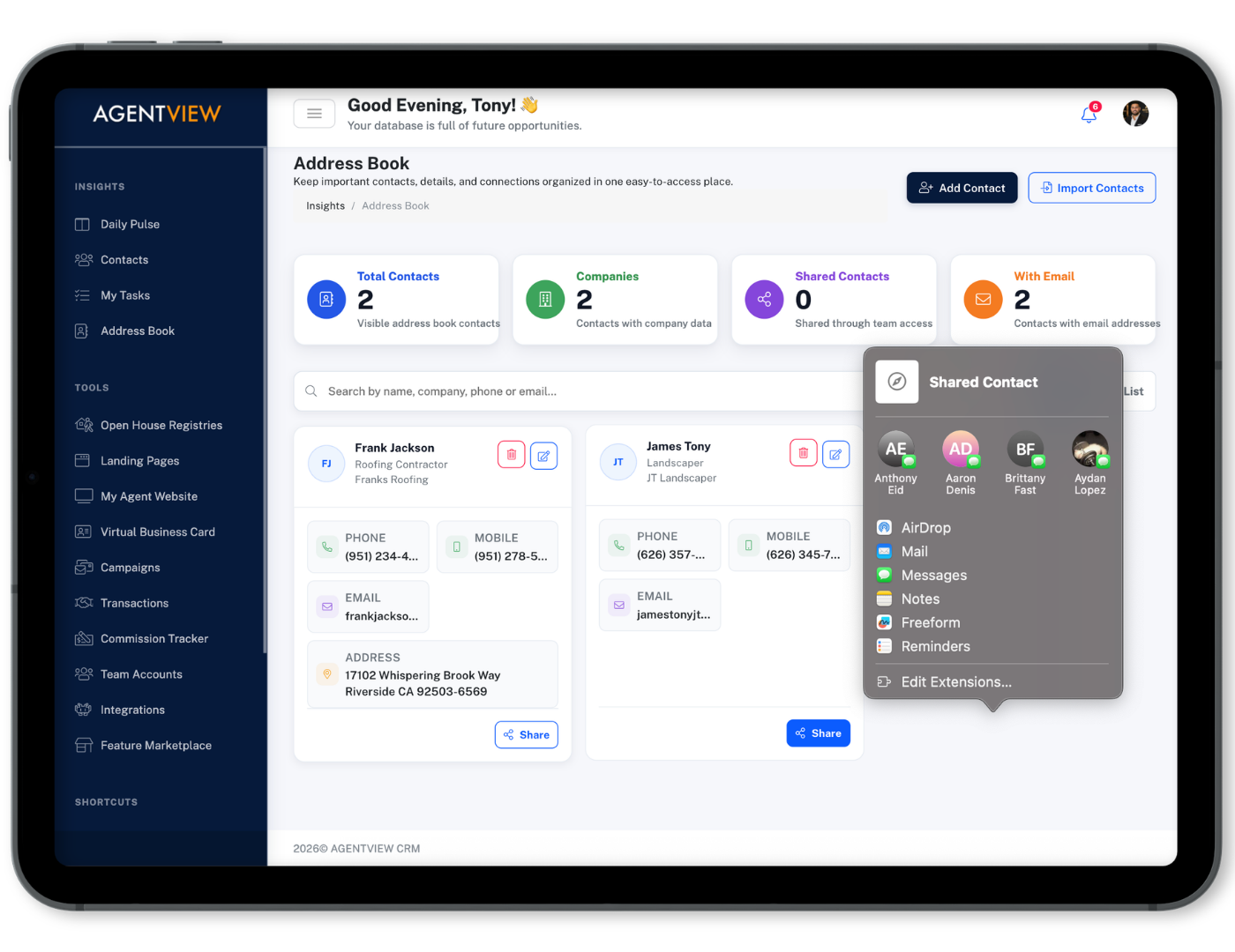 AGENTVIEW AV2 Address Book